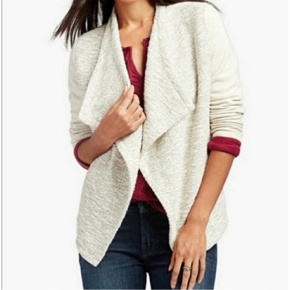 Lucky Brand Cream Metallic Open Front Cardigan Sweater Jacket Size S